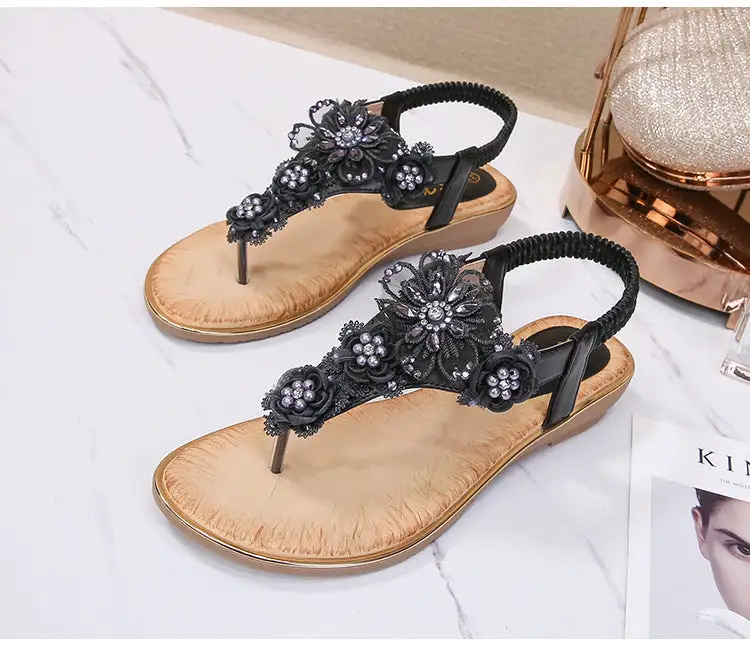 Cilool Open Toe Flowers Bohemian Sandals