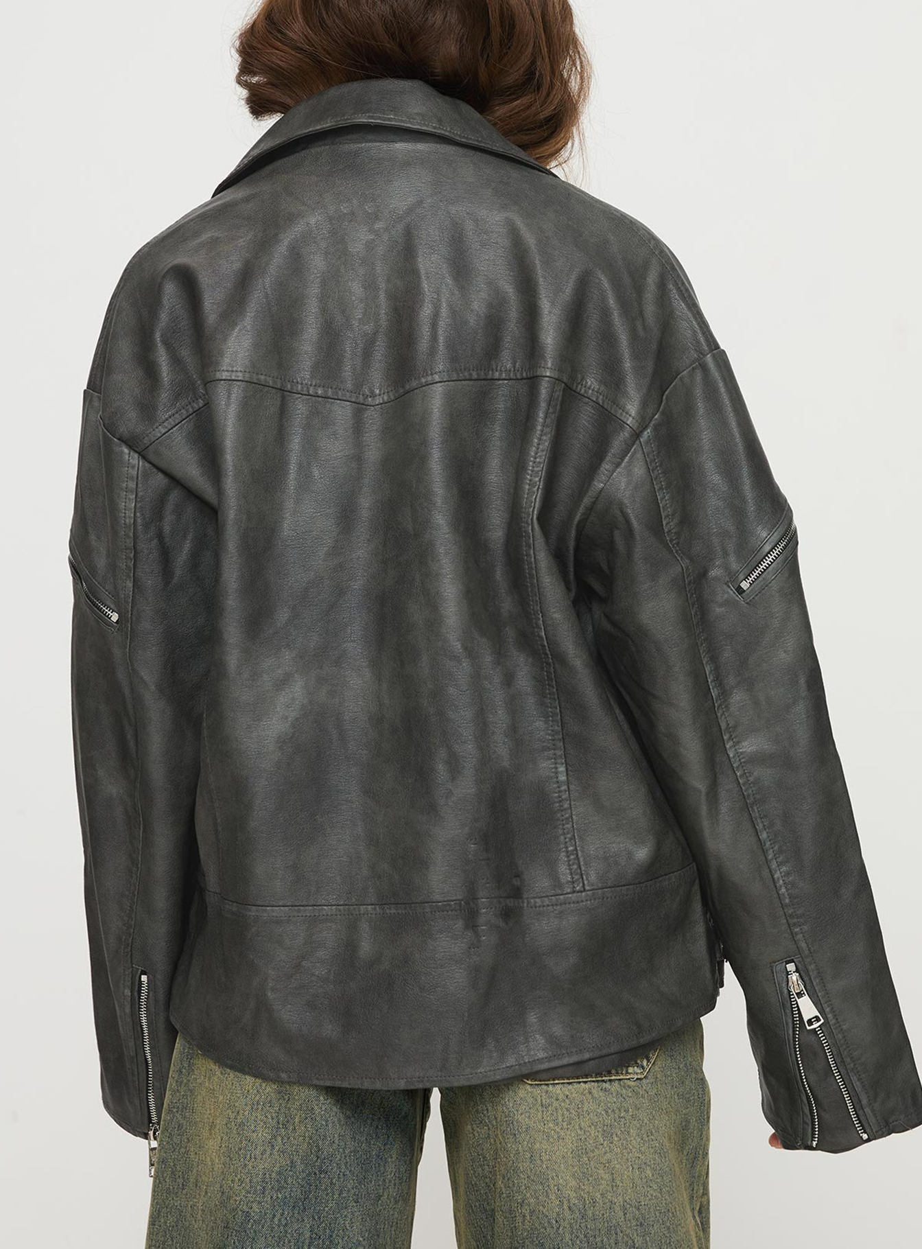 Magnets Faux Leather Jacket Washed Charcoal