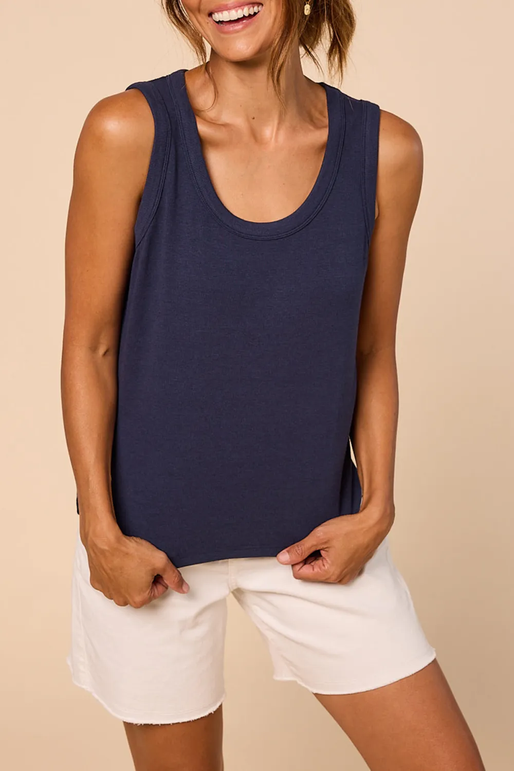 Adrift Ribbed Singlet In Navy