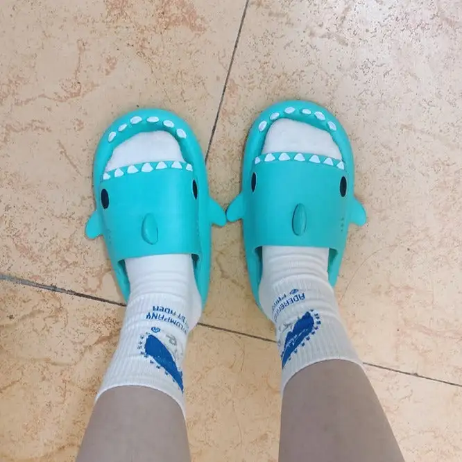 Summer Lovely Shark Shape Slippers Cartoon Couples Slides Beach Sandals Non-slip Soft EVA House Bath Girls Slippers