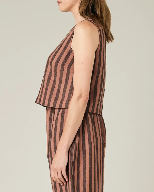 BISCUIT STRIPE LINEN TOP