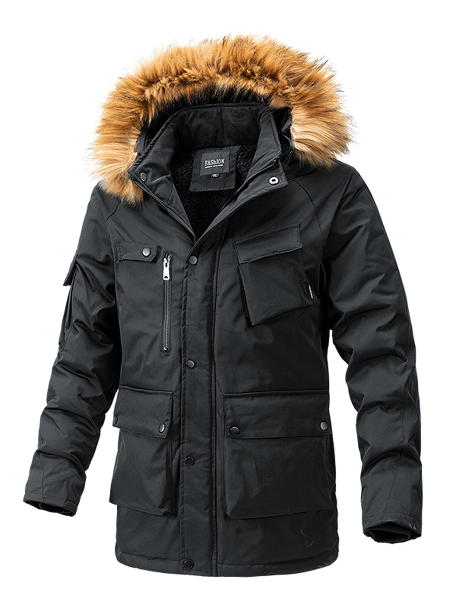 Men's outdoor warm fur collar down jacket