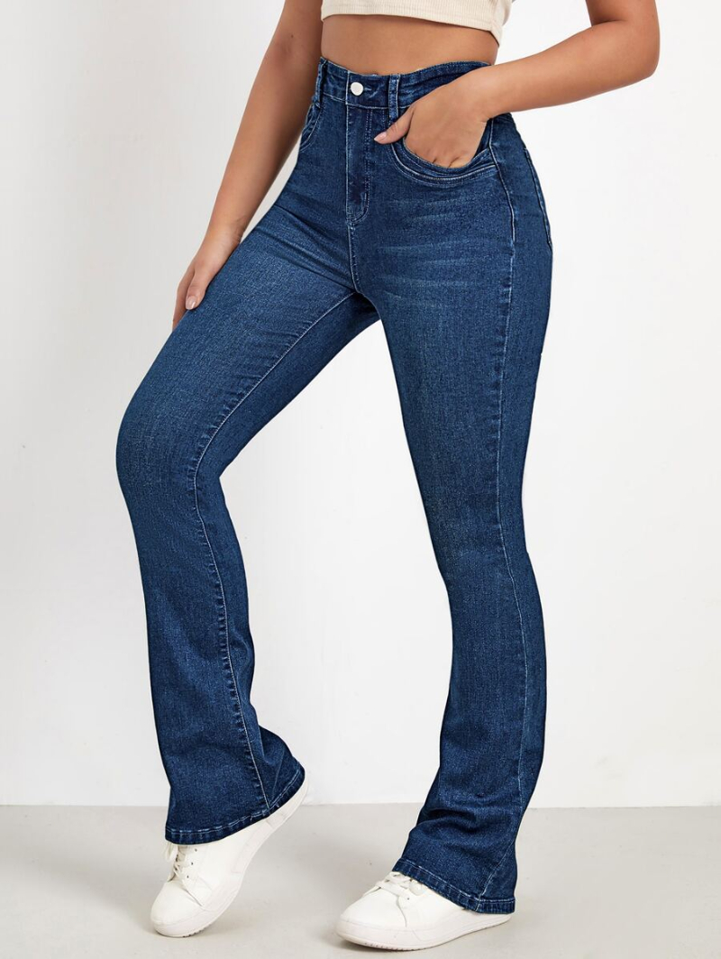 High Waist Bleach Wash Flare Leg Jeans