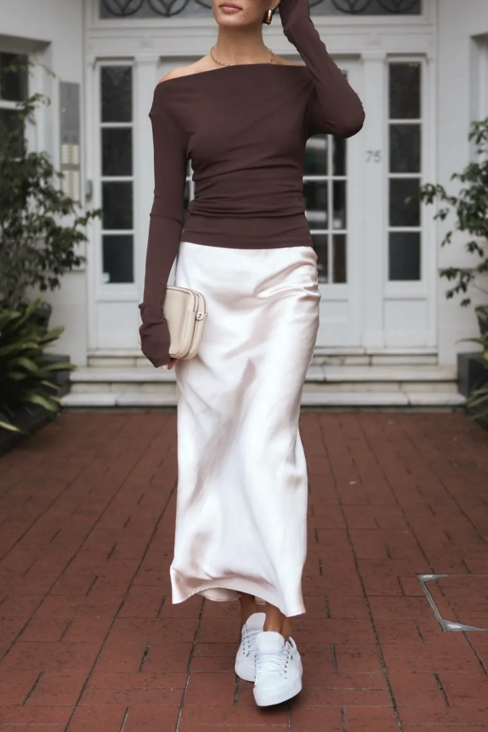 Ivy Champagne Satin Bias Midi Skirt