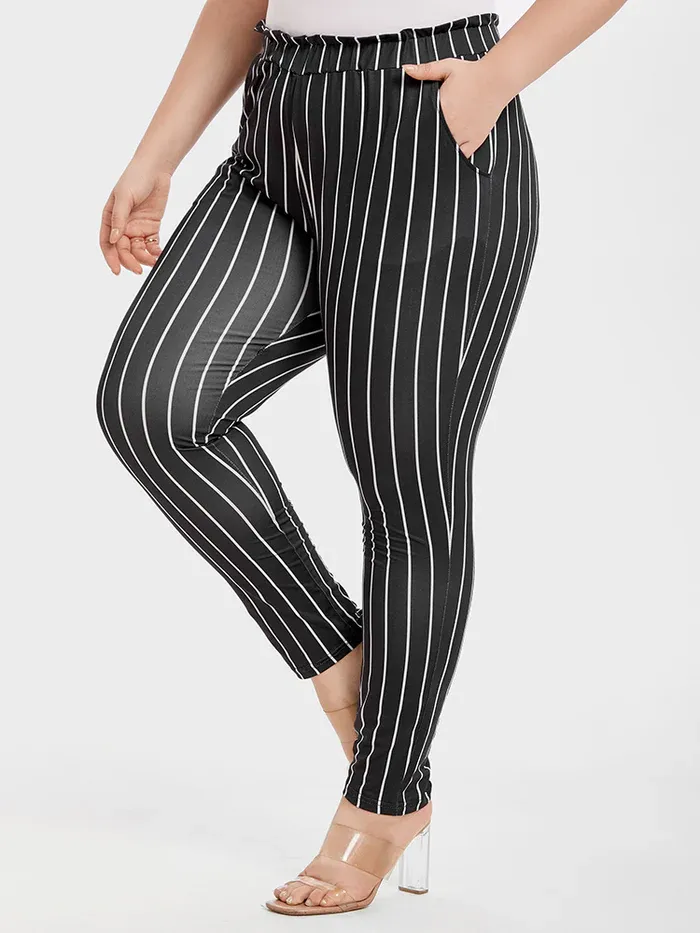 Striped Paperbag Waist Skinny Pants