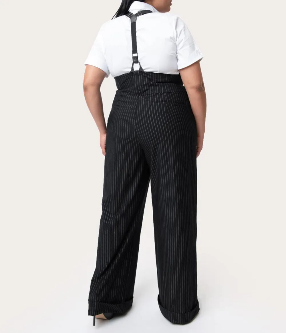 Unique Vintage Plus Size 1930s Black & White Pin Stripe Thelma Suspender Pants