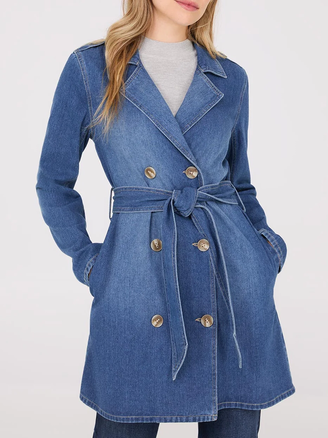 Double-Breasted Denim Trench Coat