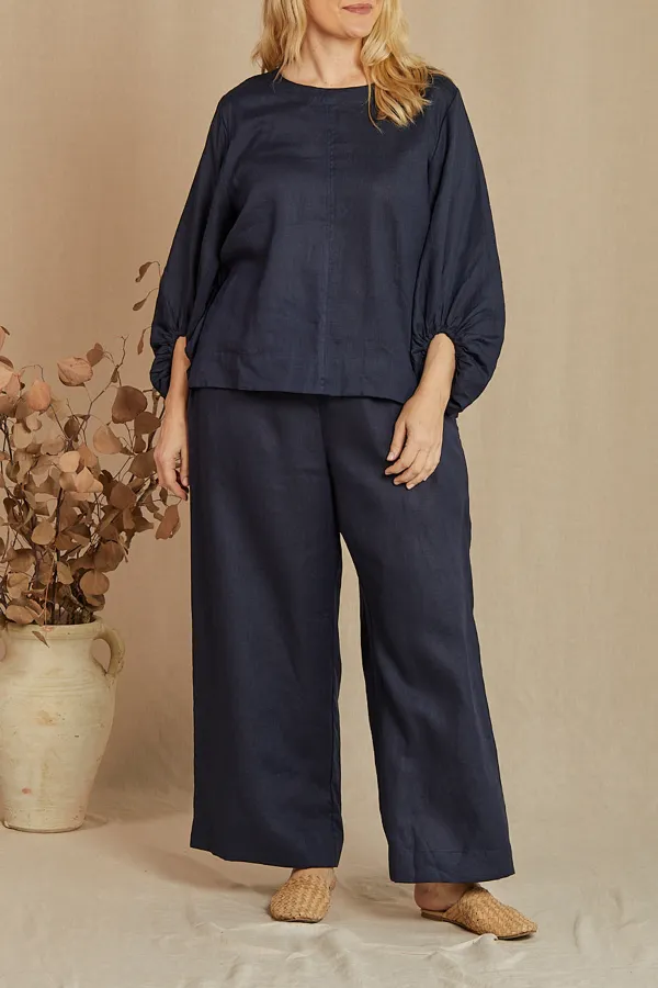 Audrey Linen Blouse In Navy