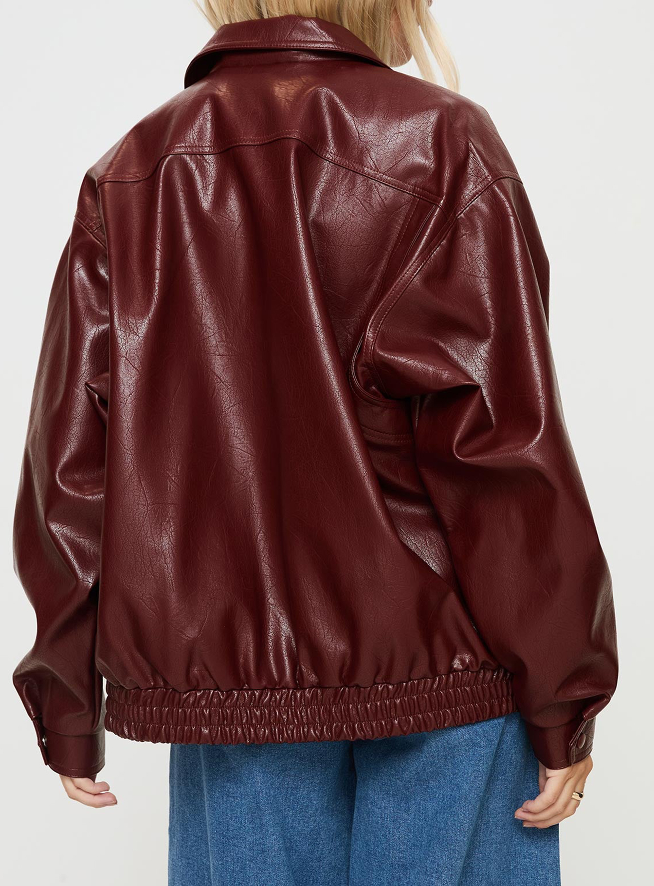 Devija Faux Leather Jacket Burgundy