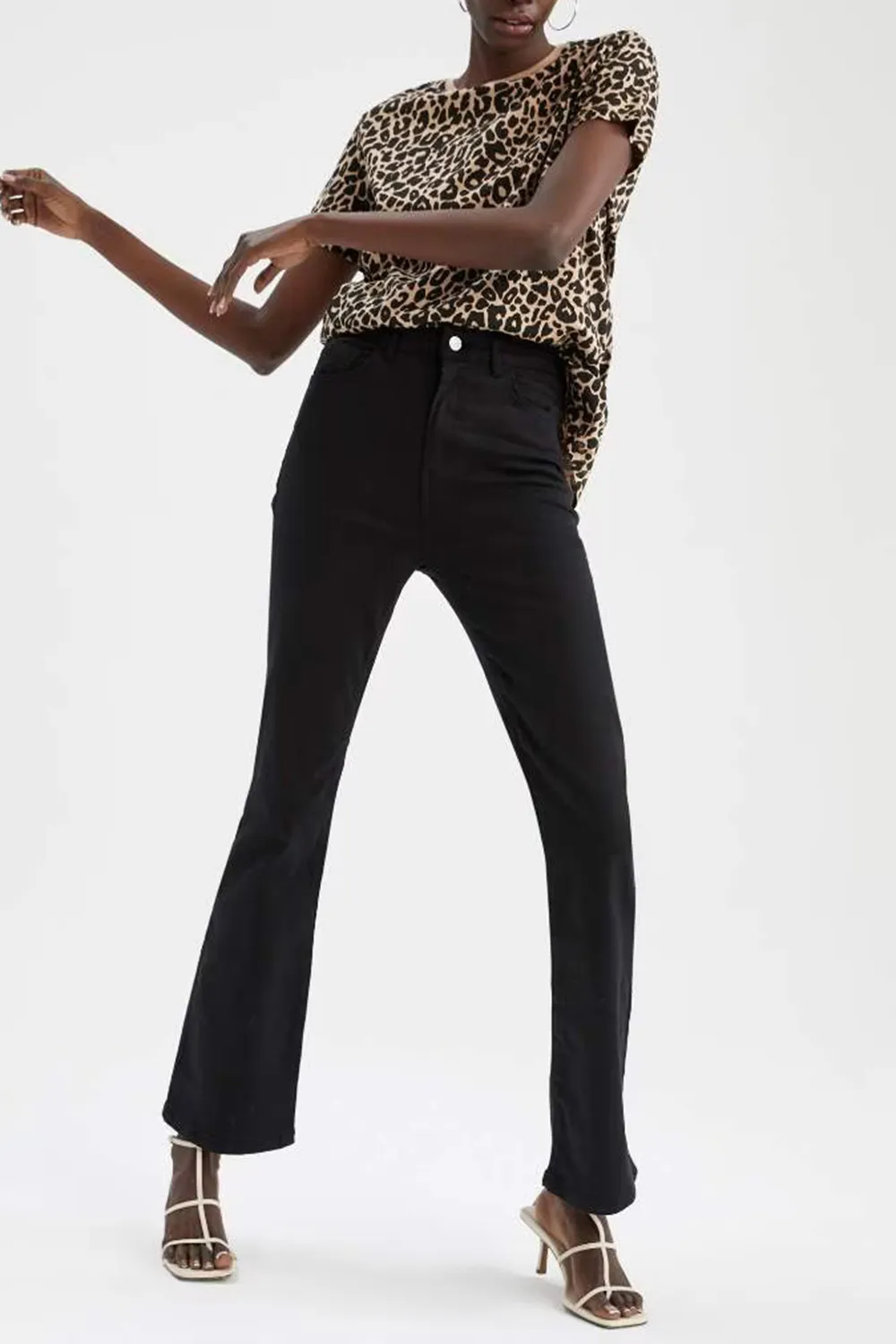 High Waist Flared Gabardine Trousers