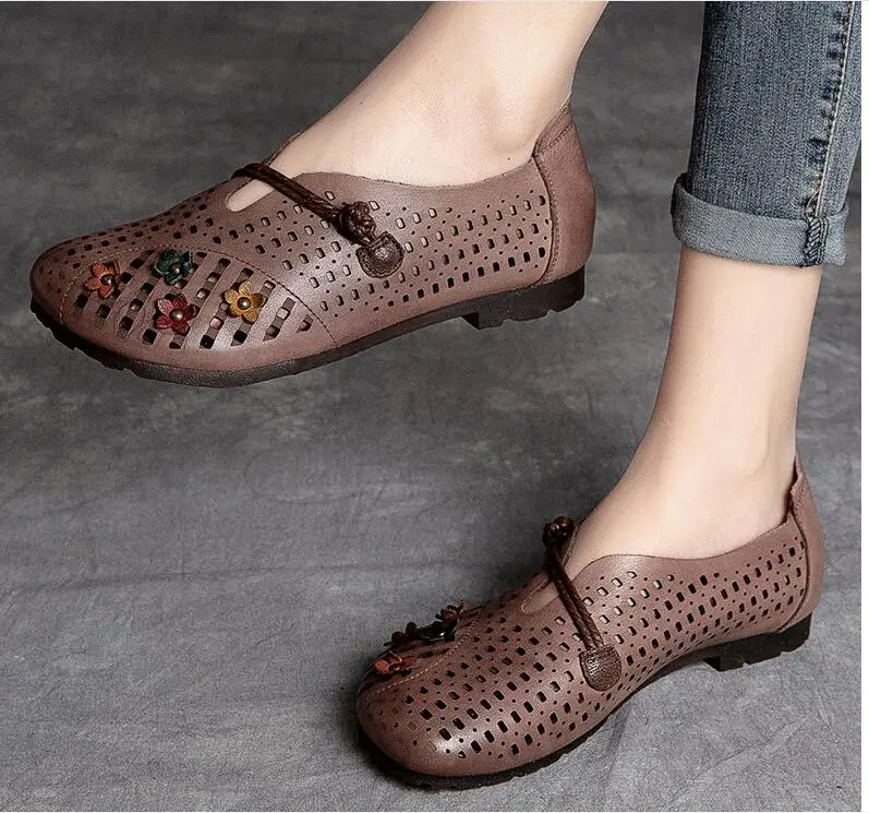 Hollowed Moccasins For Women Genuine Leather handmade Flats Breathable Loafers Shoes Women's Soft Casual Flat Shoes