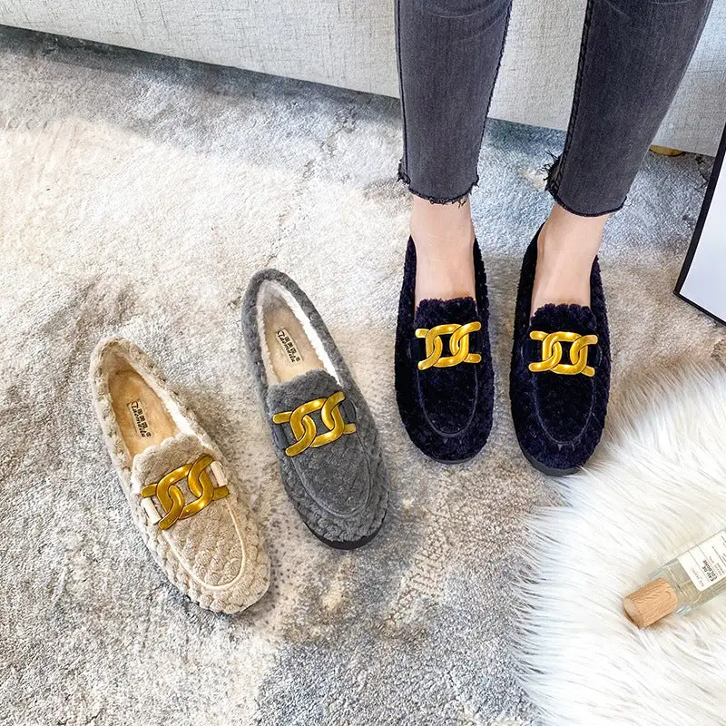 Cilool Furry Flats Loafers Fu65