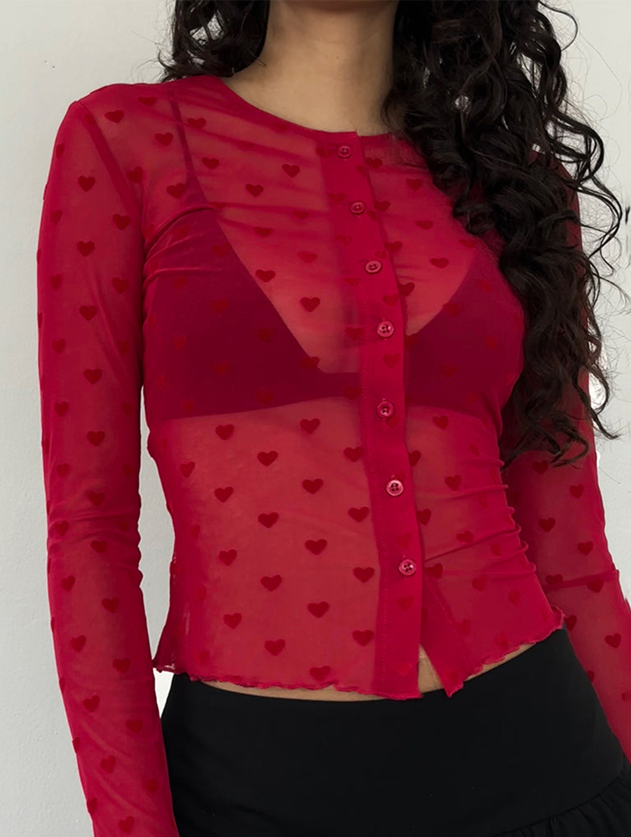 Kahula Shirt In Red Heart Flocked Mesh