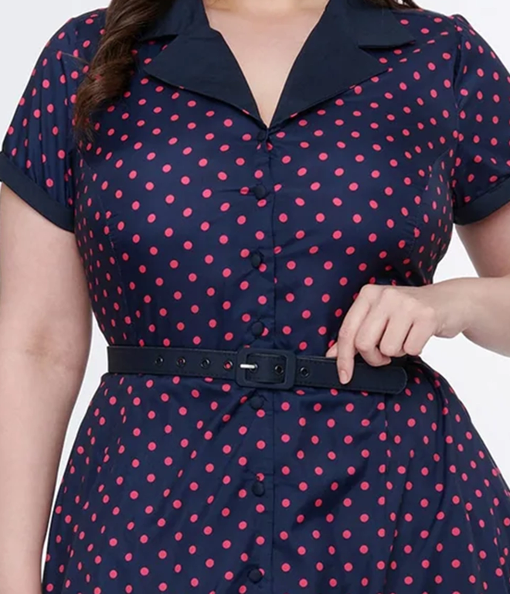 Unique Vintage Plus Size Navy & Hot Pink Dot Alexis Swing Dress