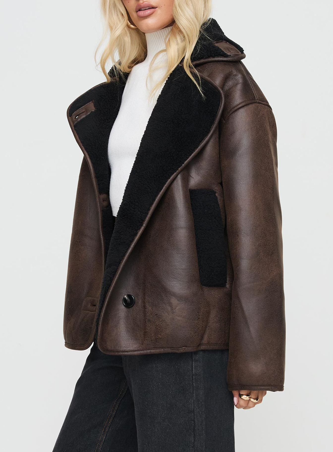 Nunez Faux Leather Jacket Washed Brown / Black