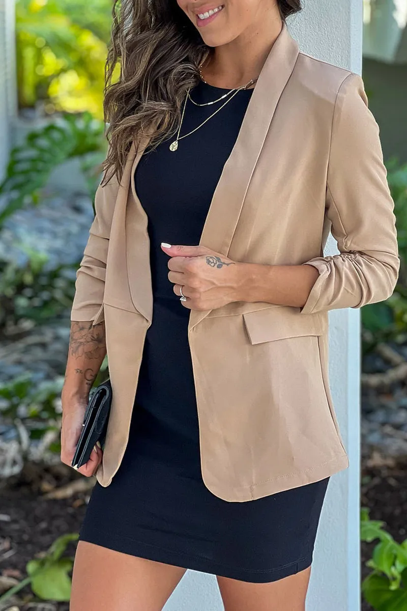 Khaki Ruched Sleeve Blazer