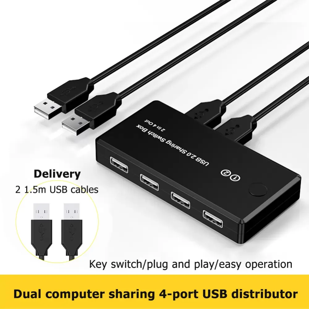 HW-1509 2x4 USB 2.0 Peripheral Sharing Switch Selector 2 PCs Sharing 4 USB Devices for Keyboard Mouse Printer