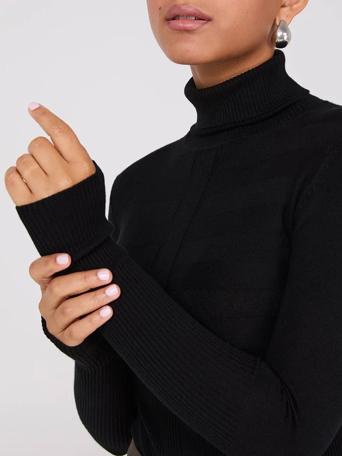 Contrasting Stitch Turtleneck Ribbed Sweater