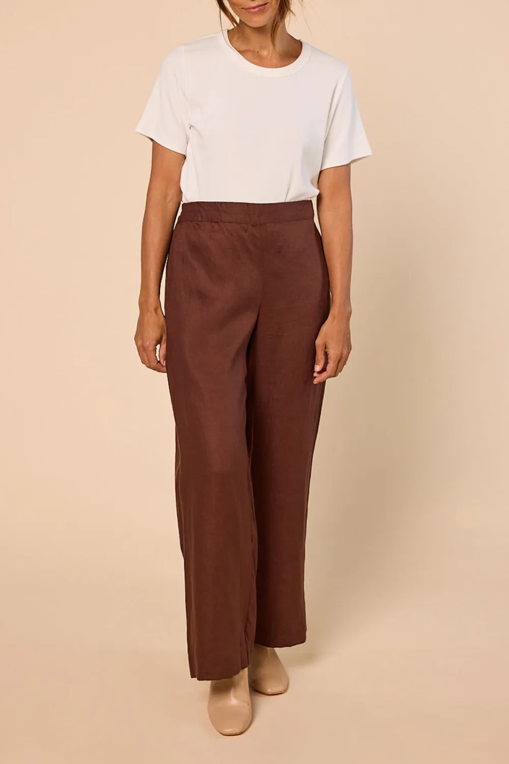 Camille Wide Leg Linen Pant in Raisin