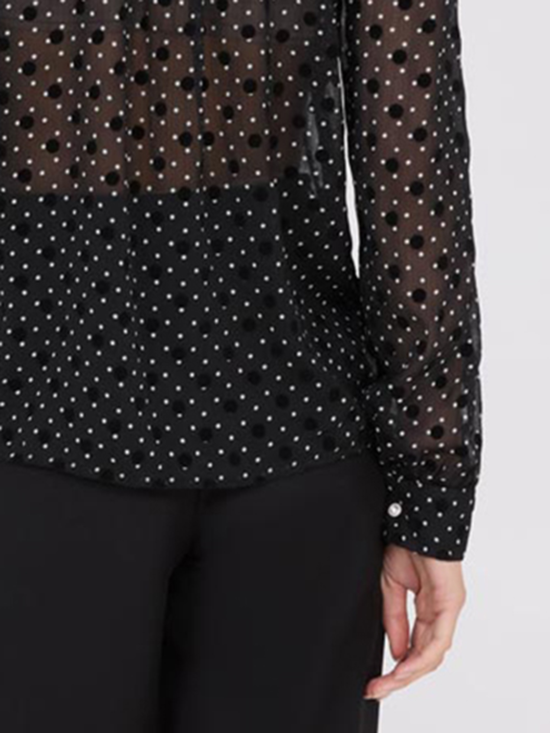 Dot Print Ruffle Button-Front Blouse