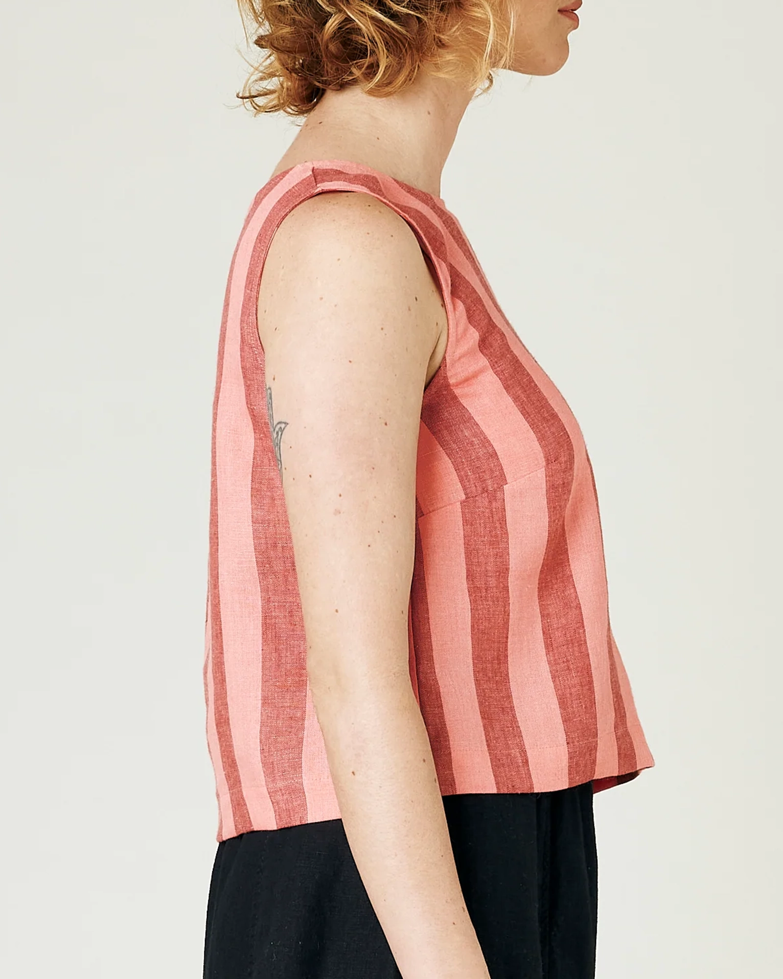 BLUSH STRIPE LINEN TOP