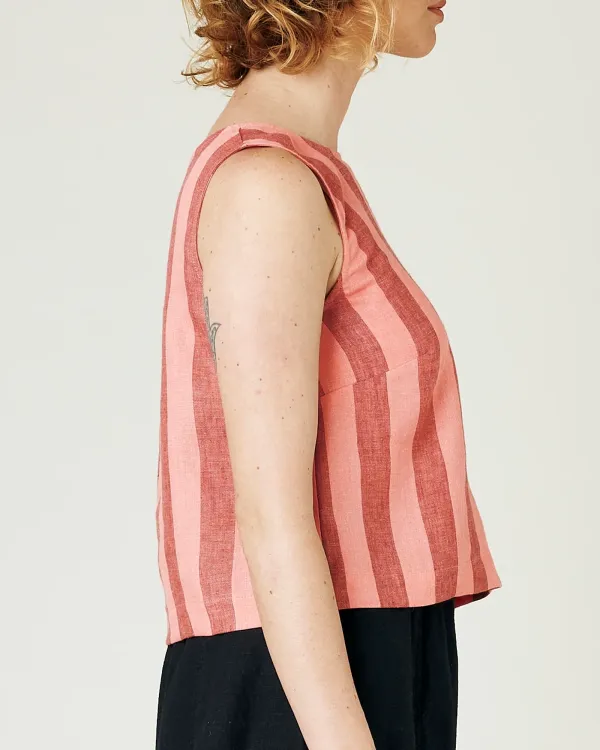 BLUSH STRIPE LINEN TOP