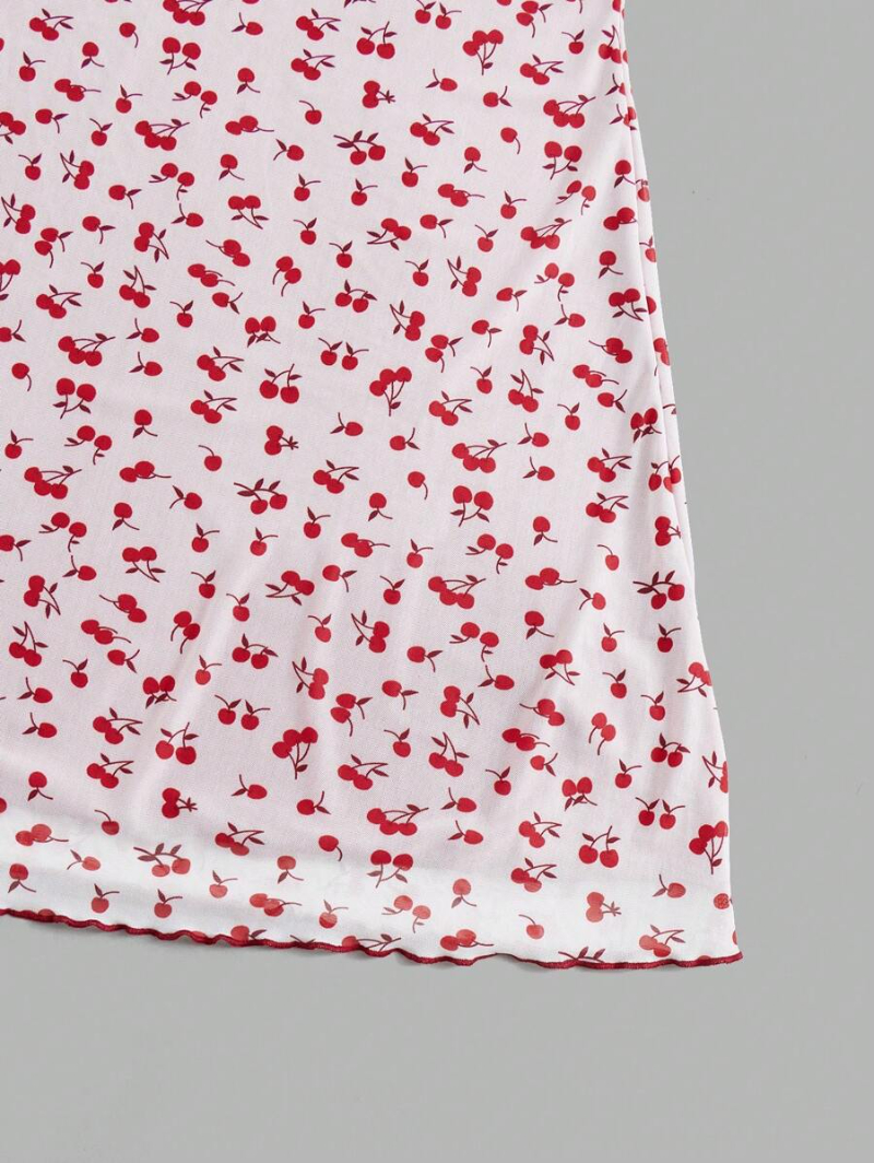 Kawaii Cherry Print Bow Front Dress