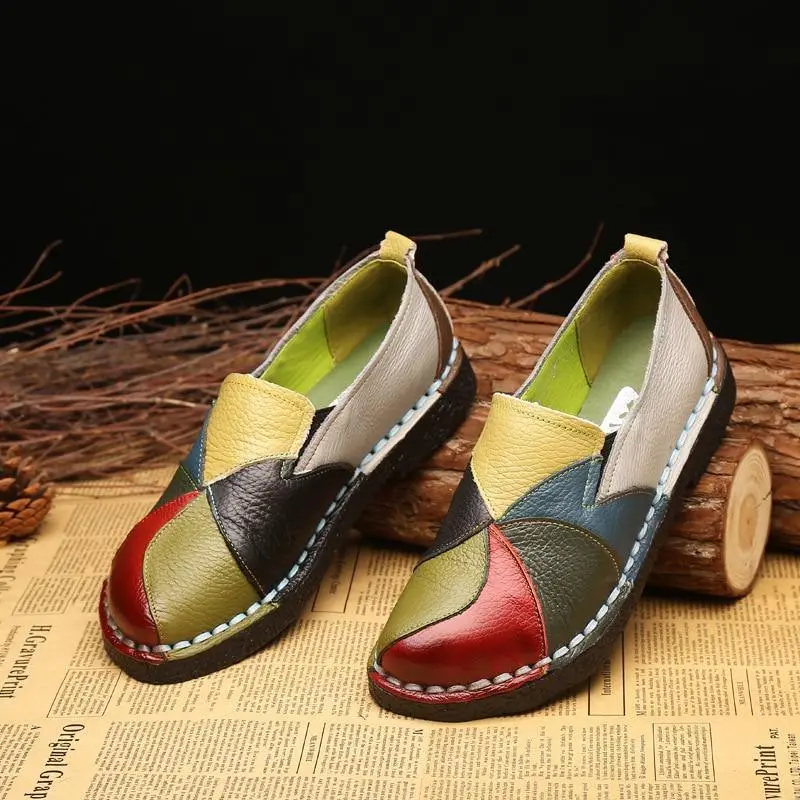 Designer Women Genuine Leather Loafers Mixed Colors Ladies Ballet Flats Shoes Female Spring Moccasins Casual Ballerina Shoes