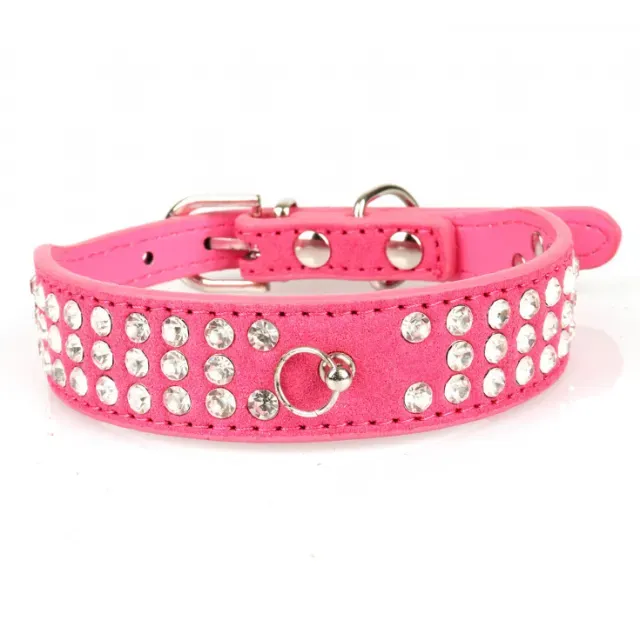 Suede Leather Dog Collars 3 Rows Rhinestone Dog collar diamante Cute Pet Collars 100% Quality 4 Sizes