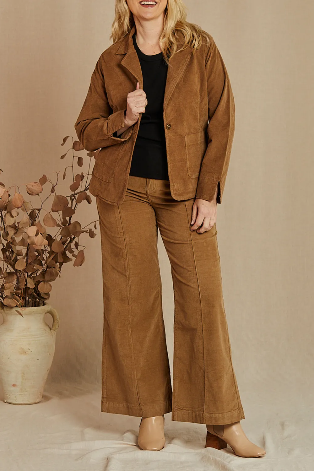 Adrift Relaxed Brushed Cotton Blazer In Camel