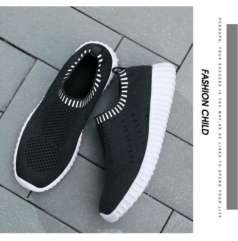 Sneakers running Shoes Woman black Sock Slip On Knitted Vulcanized Shoes