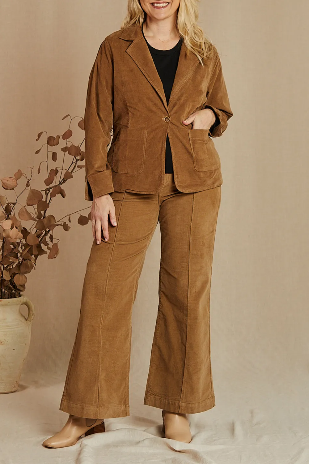 Adrift Wide Leg Brushed Cotton Pant in Camel