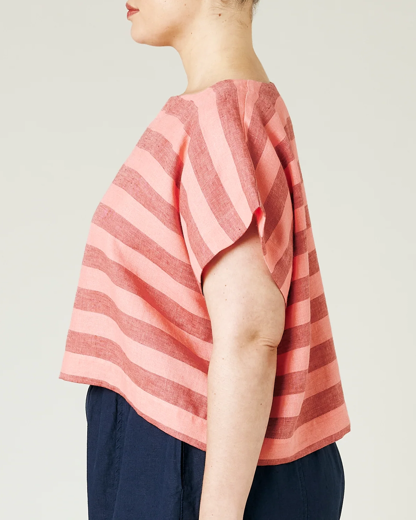 POLLY BLUSH STRIPE LINEN TOP