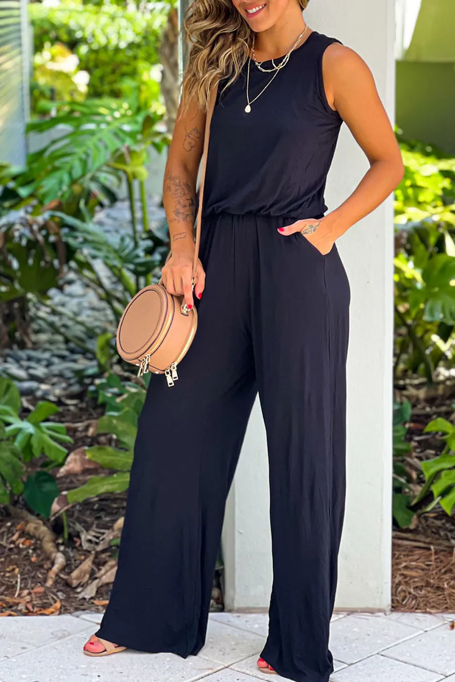 Black Sleeveless Jumpsuit With Pockets