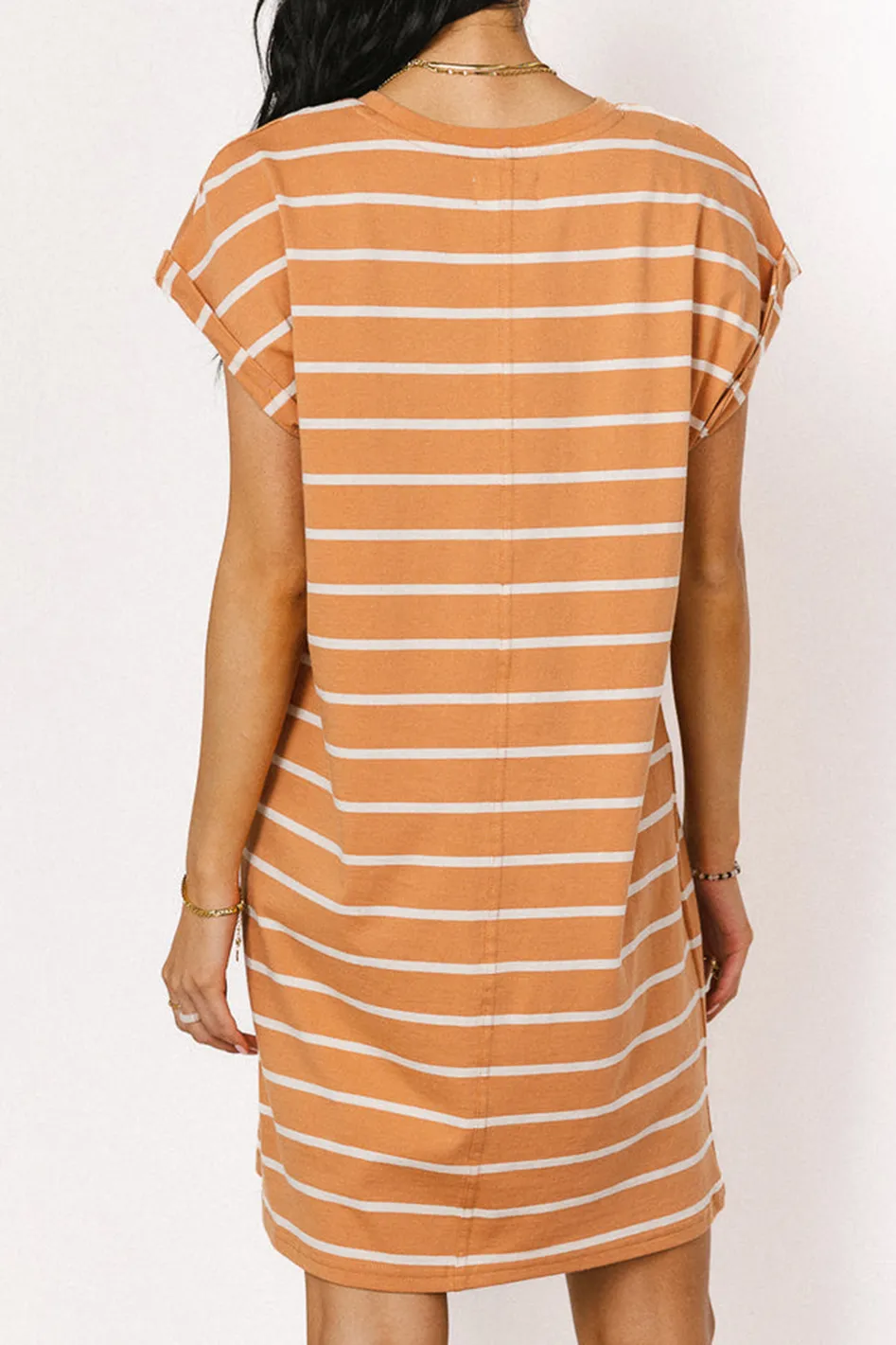 KENNEDY STRIPED T-SHIRT DRESS IN RUST