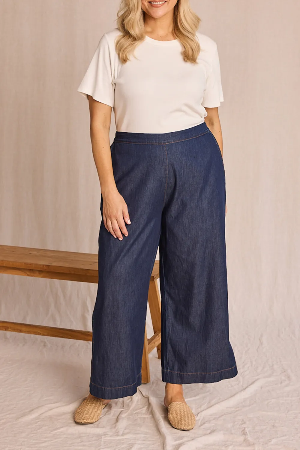 Camille Chambray Pant in Dark Wash