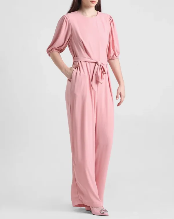 Pink Tie-Up Belt Jumpsuit