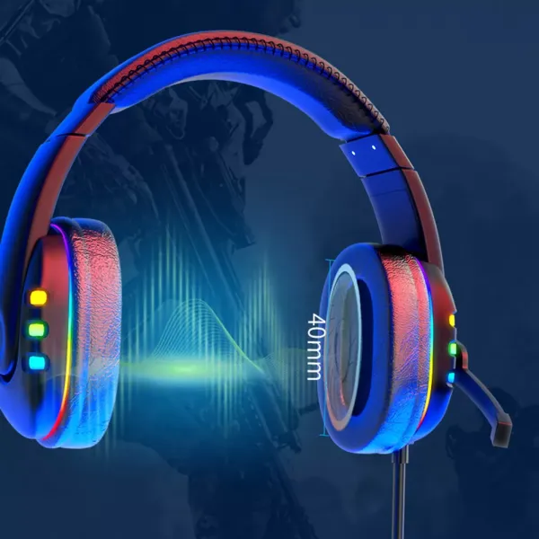 Professional gamer LED light headset headphones with built-in noise reduction high-definition microphone, suitable for desktop