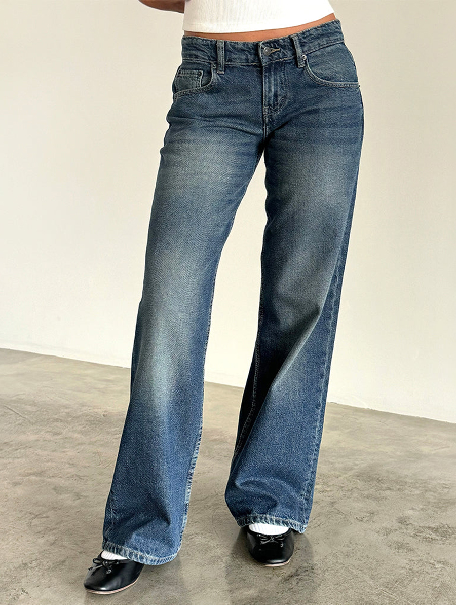 Steel Blue Low Rise Parallel Jeans