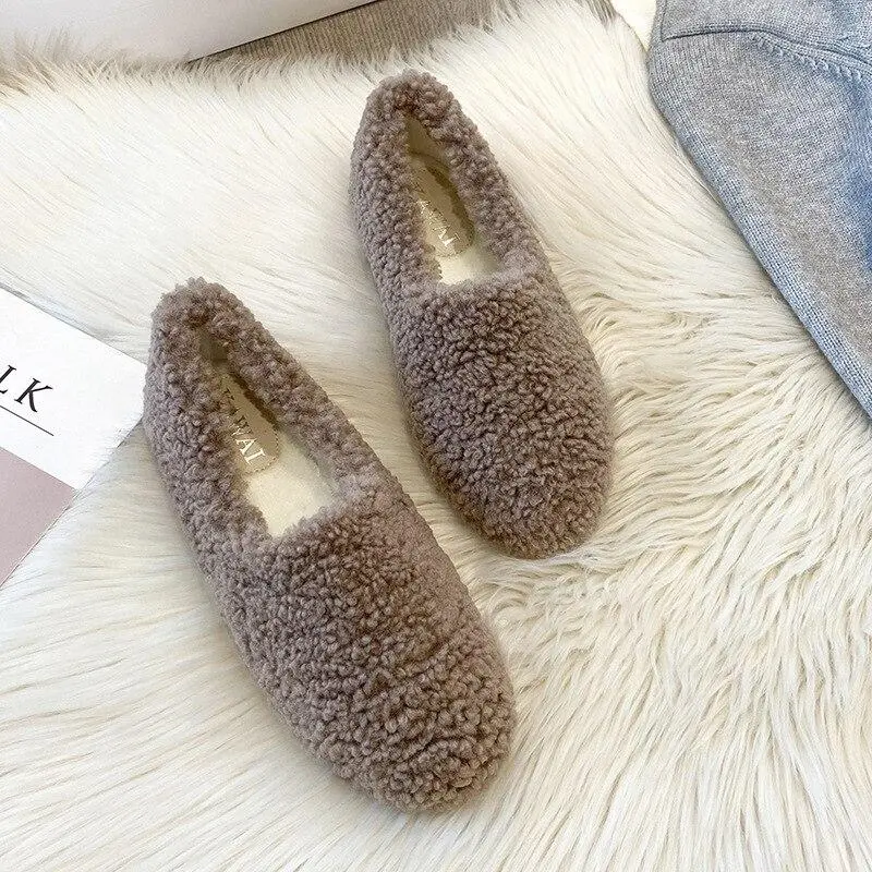 Furry Outer Wearing Flats Loafers Belt Buckle Decor Backless  Wild Fluffy Flat Mules Warm