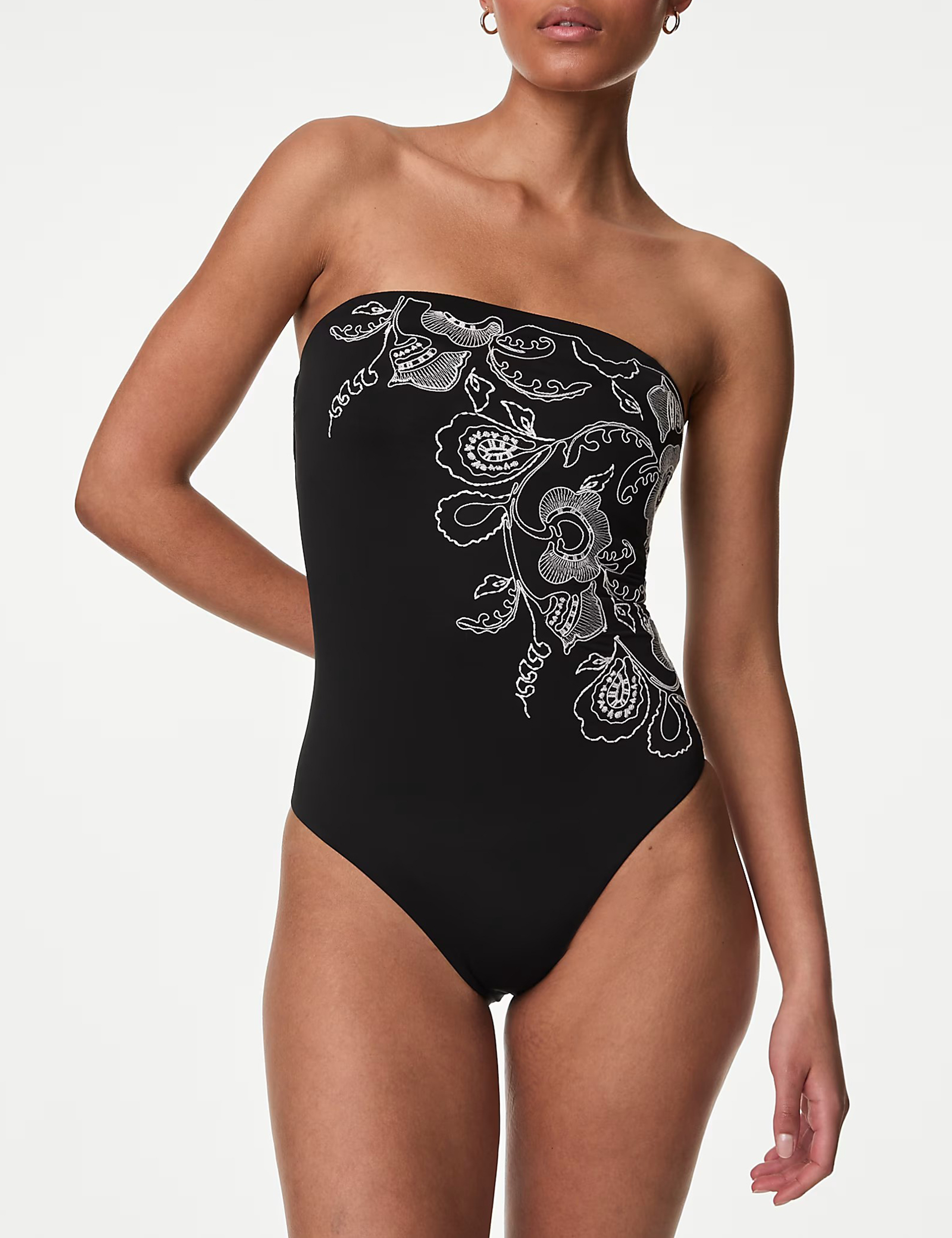 Embroidered Bandeau Swimsuit