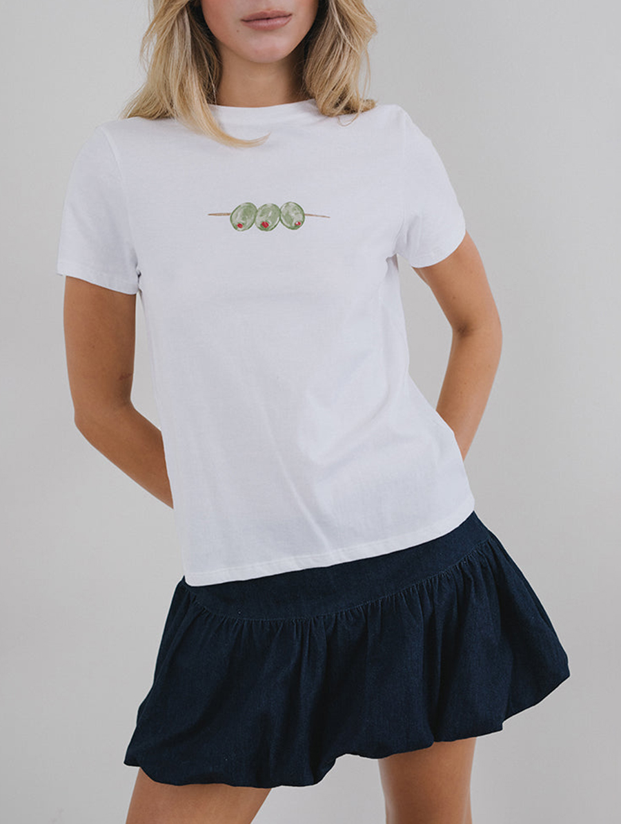 White With Olives Graphic Saki Tee