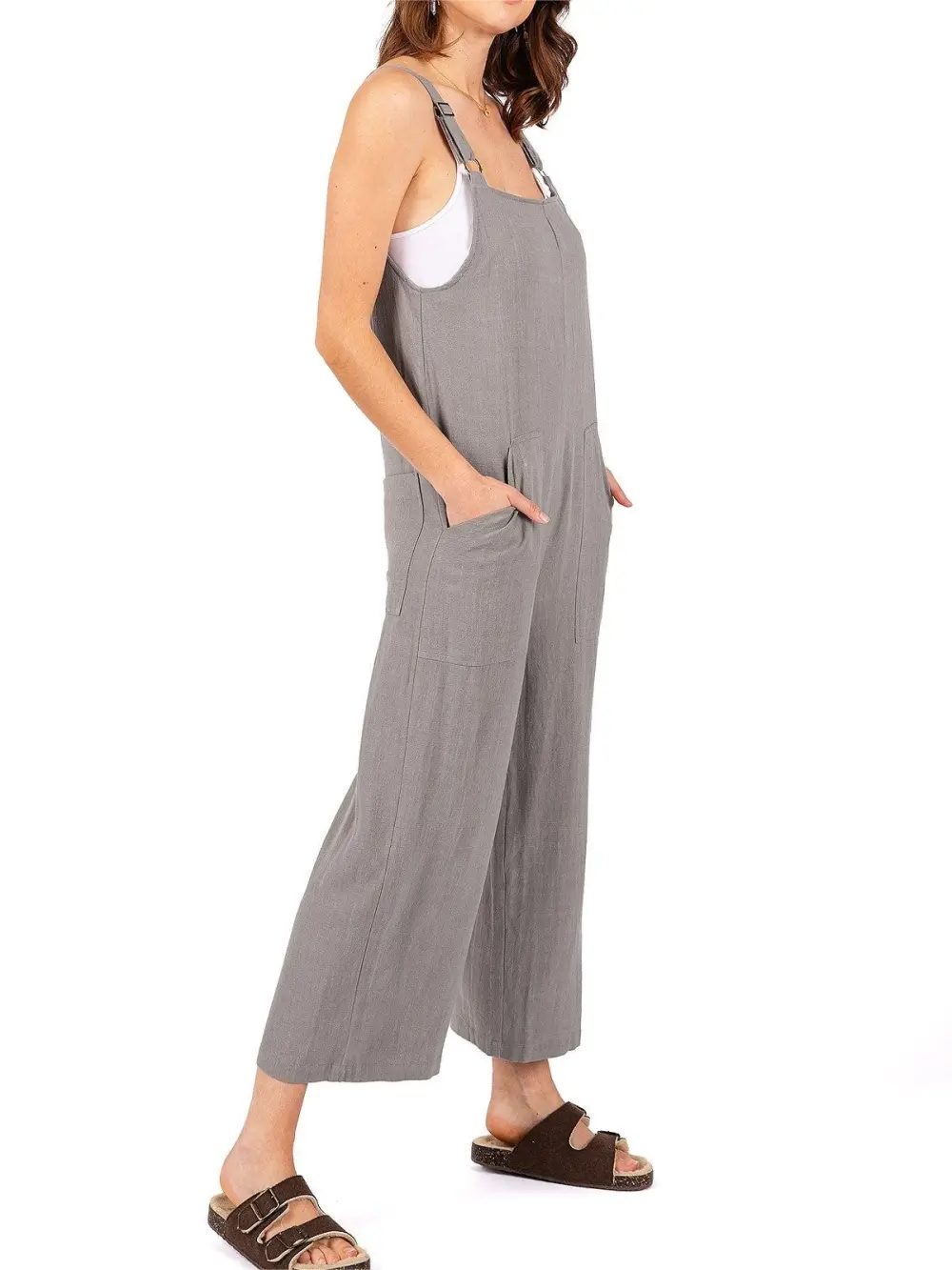 Lana Roux Crop Wide-Leg Linen Jumpsuit