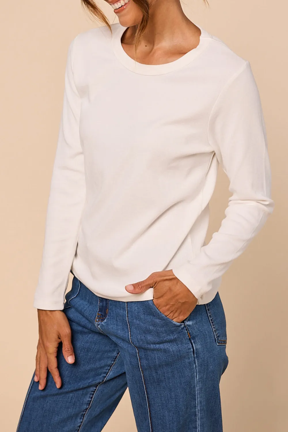 Adrift Ribbed Long Sleeve Tee In White