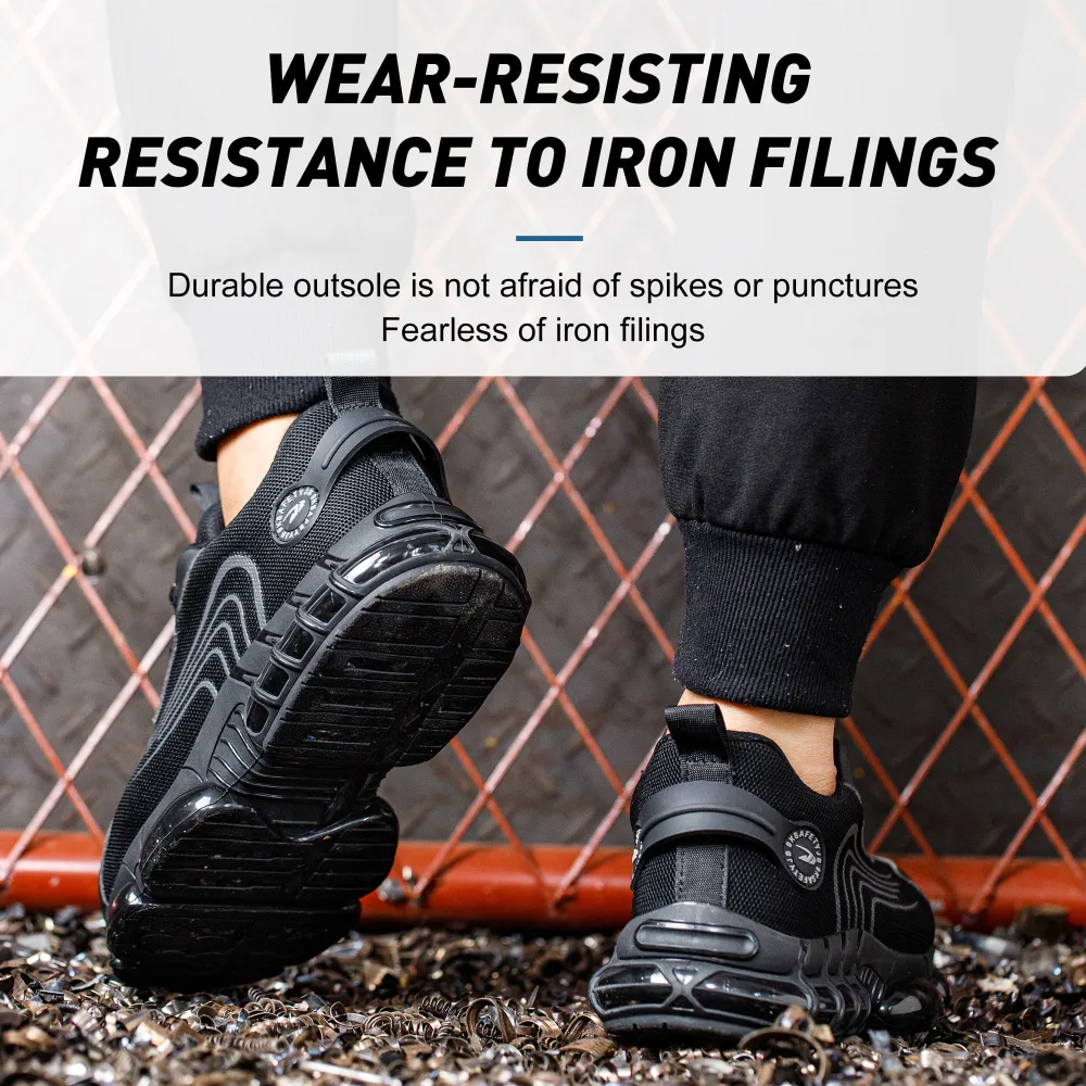 Mens Steel Toe Shoes with Rotating Button Lightweight Breathable Work Shoes Slip-Resistant Comfortable Safety Sneakers