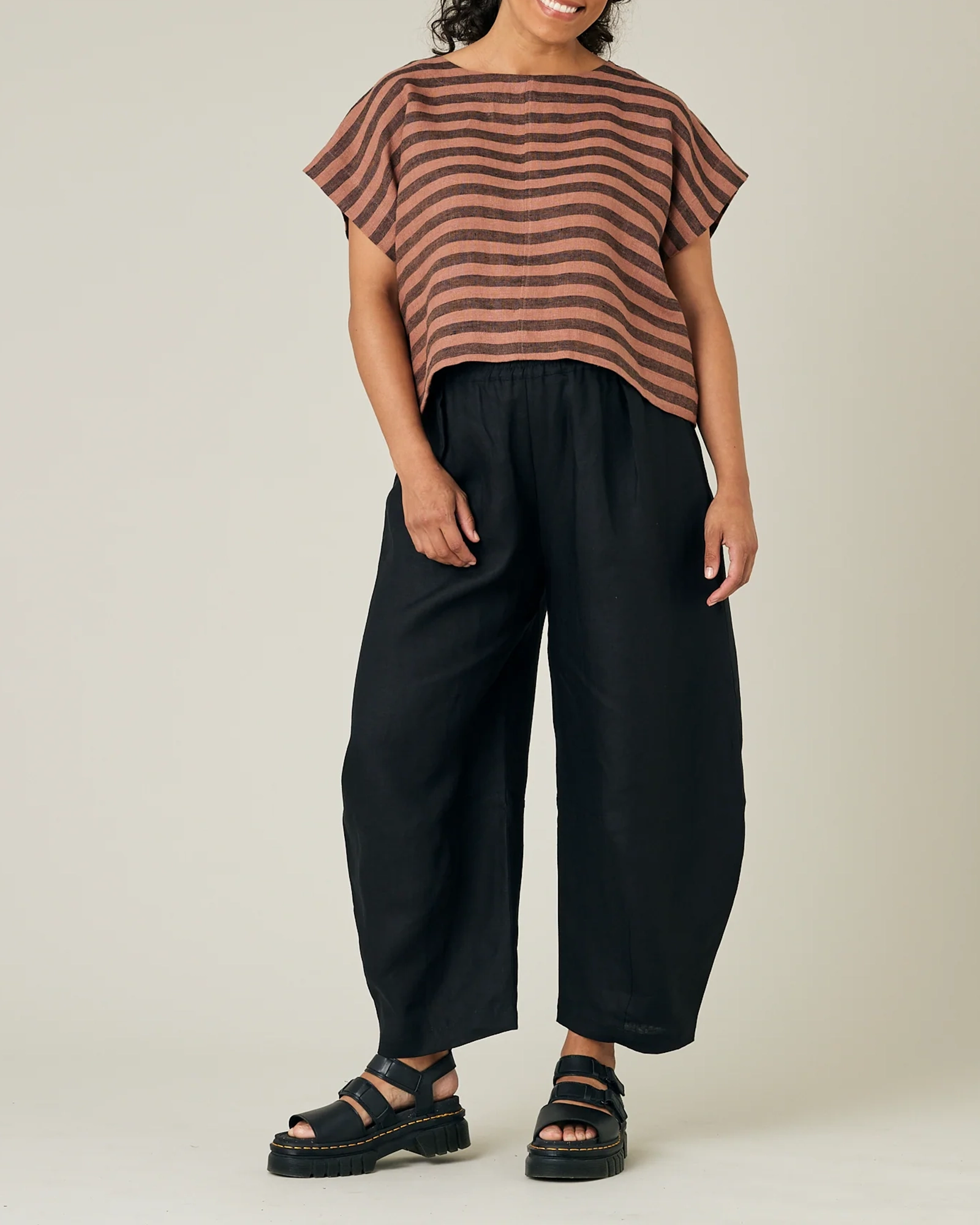 POLLY BISCUIT STRIPE LINEN TOP