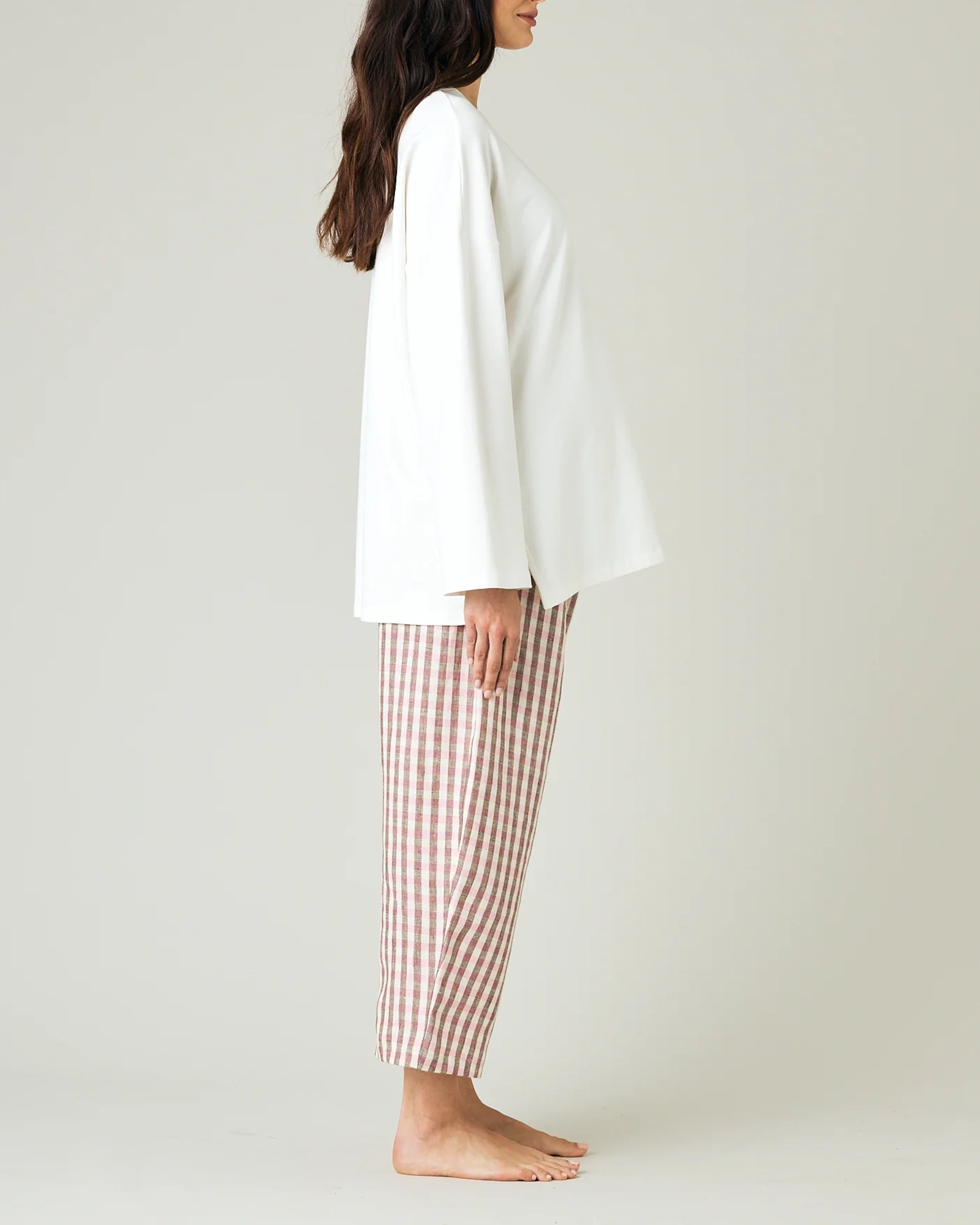 ULTIMATE PJ TROUSERS BROWN & PINK CHECK LINEN