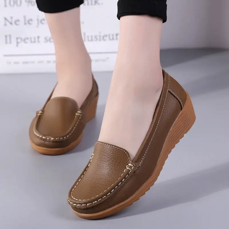 Cilool Genuine Leather Chaussures  Casual Loafers Ballet Flat Shoes