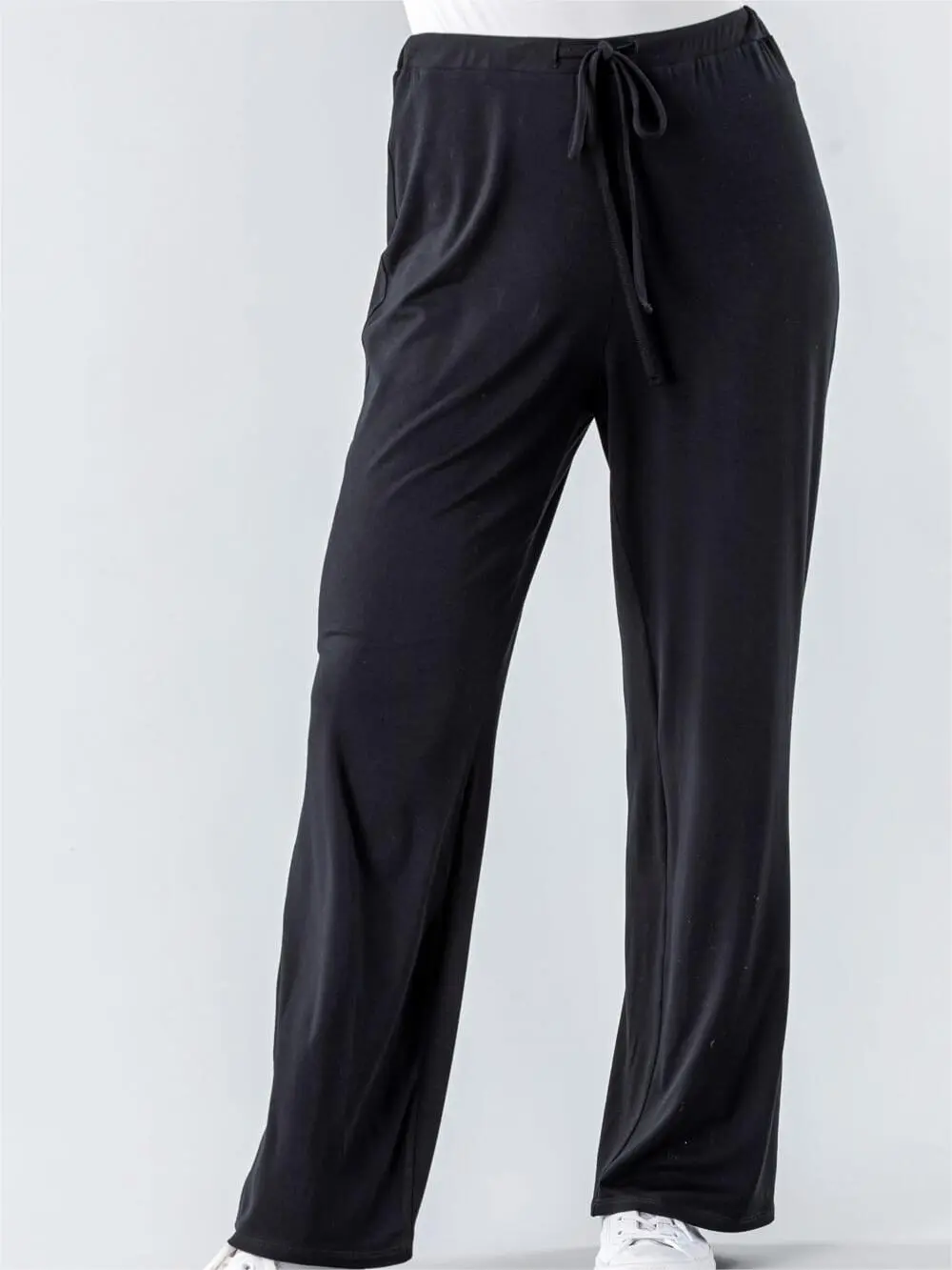 Black Lace-Up Wide-Leg Sports Pants