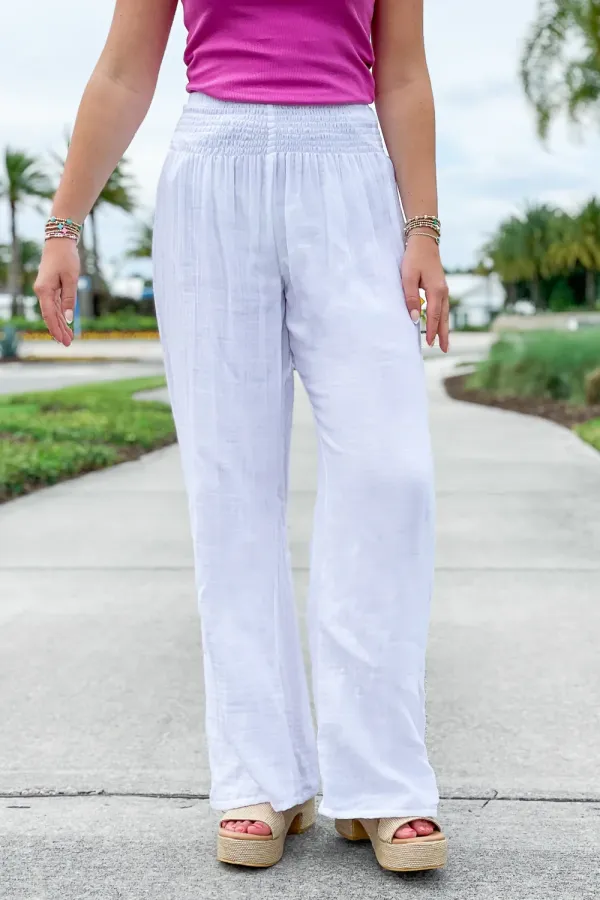 White elastic waistband trousers